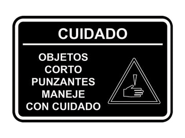 Signs ByLITA Classic Framed Cuidado Objetos Corto Punzantes Maneje con cuidado Door or Wall Sign Easy Installation | Health And Safety | Building And Hospitality